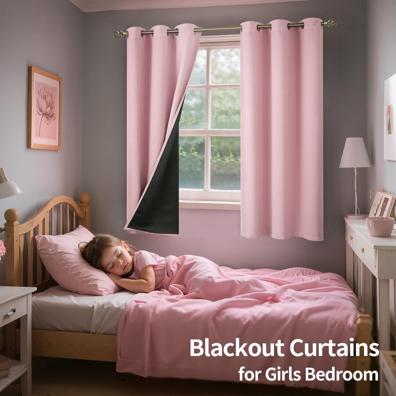 BGment Baby Pink Blackout Curtains for Girls Room 63 Inch Length 2 Panels, Thermal Insulated Full Light Blocking Grommet Noise Cancelling Window Curtains for Nursery Bedroom, 42 Inch Wide Each - Image 2